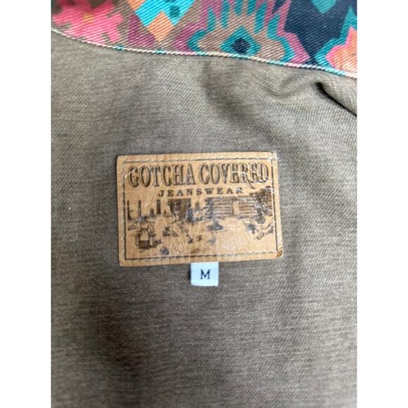 "GOTCHA COVERED" Aztec Print Denim Jean Jacket Womens SZ M VTG Cowgirl Rodeo - Picture 9 of 12